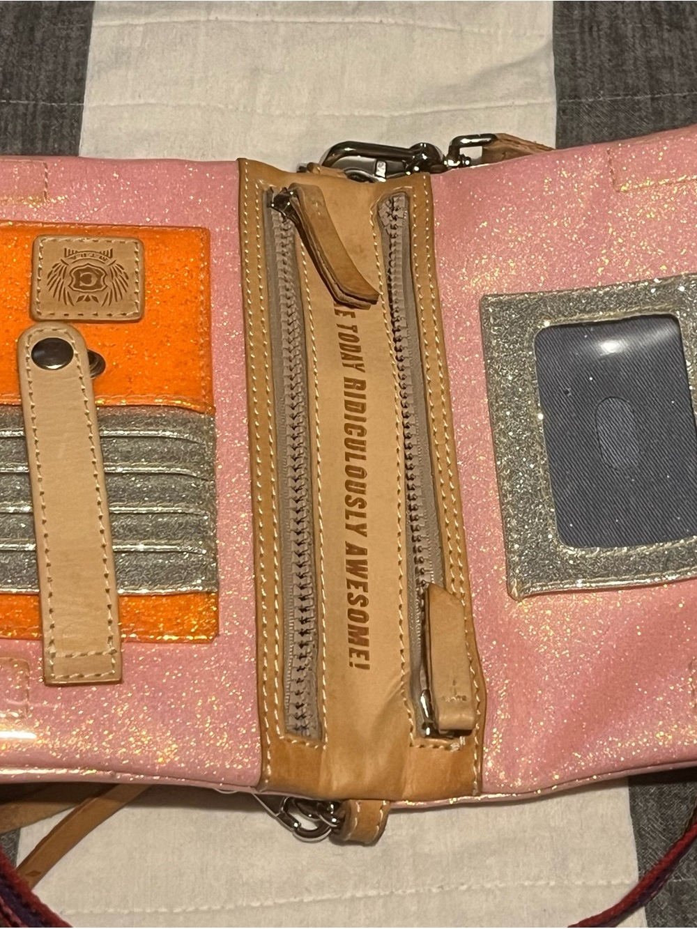 Pink Glitter Consuela Uptown Crossbody Bag with Multicolor Strap - Picture 3 of 3